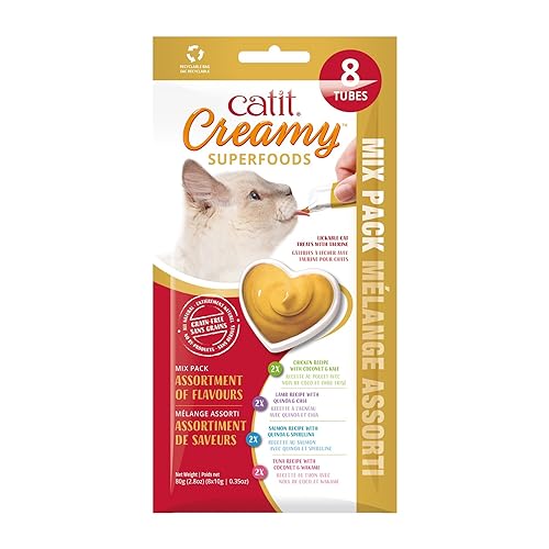 Catit Creamy Superfood Leckpaste für Katzen im Multipack (2X Huhn, 2X Lamm, 2X Lachs, 2X Thunfisch) von Catit