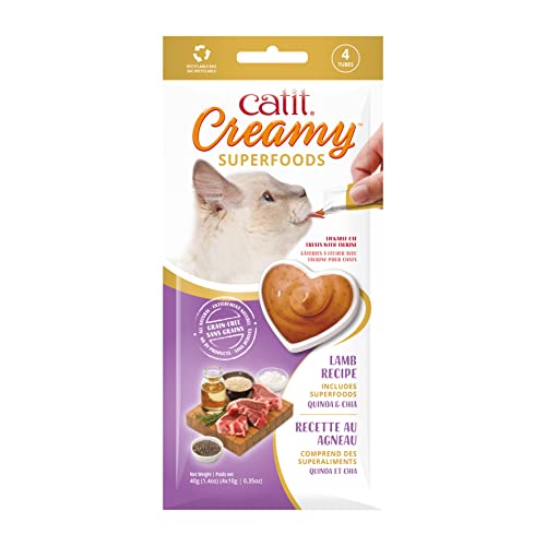Catit Creamy Superfood Leckpaste für Katzen mit Lamm und den Superfoods Quinoa und Chia von Catit