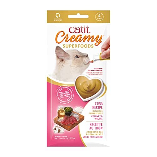 Catit Creamy Superfood Leckpaste für Katzen mit Thunfisch und den Superfoods Kokos und Wakame von Catit