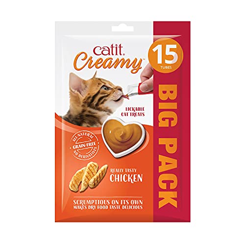 Catit Creamy flüssigkeitsspendende Leckpaste für Katzen mit Huhn, 15 x 10g von Catit