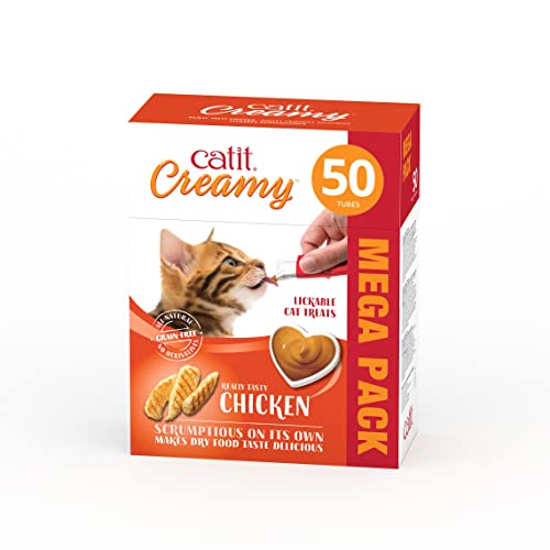 Catit Creamy flüssigkeitsspendende Leckpaste für Katzen mit Huhn, 50 x 10g von Catit