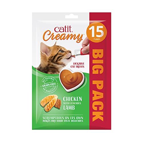 Catit Creamy flüssigkeitsspendende Leckpaste für Katzen mit Huhn und Lamm, 15 x 10g von Catit