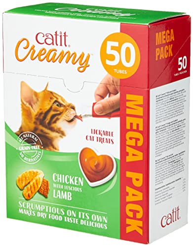 Catit Creamy flüssigkeitsspendende Leckpaste für Katzen mit Huhn und Lamm, 50 x 10g von Catit