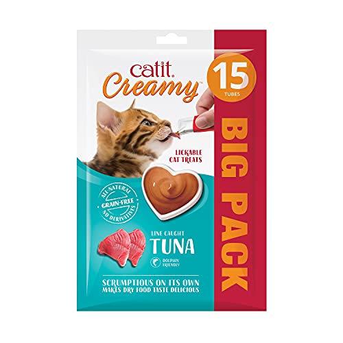 Catit Creamy flüssigkeitsspendende Leckpaste für Katzen mit Thunfisch, 15 x 10g von Catit