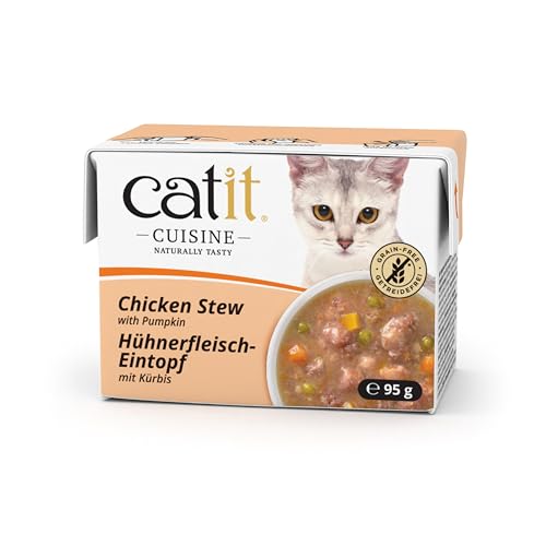 Catit Cuisine - Premium Nassfutter für Katzen - Eintopf mit Hühnerfleisch und Kürbis, Ergänzungsfuttermittel, 95g, getreidefrei, hoher Fleischanteil von Catit