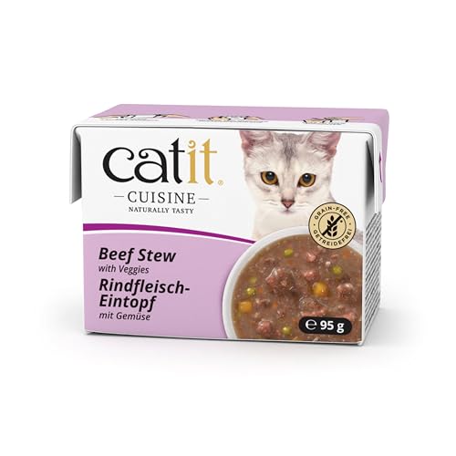 Catit Cuisine - Premium Nassfutter für Katzen - Eintopf mit Rinderfleisch und Gemüse, Ergänzungsfuttermittel, 95g, getreidefrei, hoher Fleischanteil von Catit