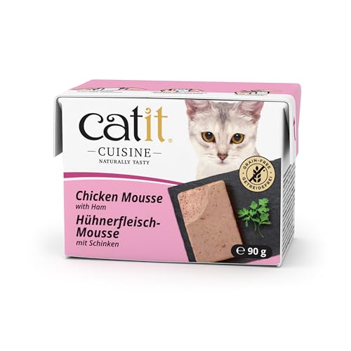 Catit Cuisine - Premium Nassfutter für Katzen - Mousse mit Hühnerfleisch und Schinken, Alleinfuttermittel, 90g, getreidefrei, hoher Fleischanteil von Catit