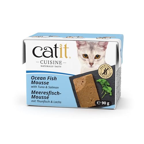 Catit Cuisine - Premium Nassfutter für Katzen - Mousse mit Meeresfisch mit Thunfisch und Lachs, Alleinfuttermittel, 90g, getreidefrei, hoher Fleischanteil von Catit