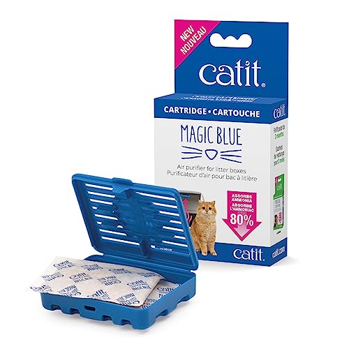 Catit Magic Blue, Geruchsfilter für Katzentoiletten, Starterset, wiederverwendbare Kunststoffkartusche mit Filterpads für 1 Monat, Luftreiniger für Katzentoiletten von Catit