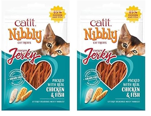 Catit Nibbly Jerky, Kaustreifen aus Hühnchen und Fisch für Katzen, 30g (Packung mit 2) von Catit