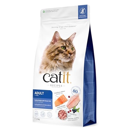 Catit Recipes - Premium Trockenfutter für Katzen - mit Geflügelfleisch und Meeresfisch, für ausgewachsene Katzen, Alleinfuttermittel, 2kg, hilft unangenehmen Stuhlgeruch zu reduzieren von Catit