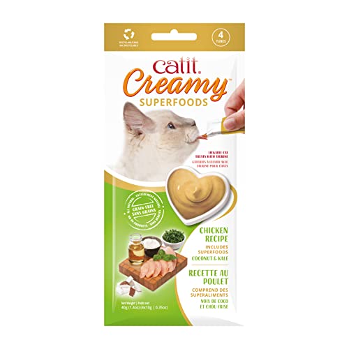 Catit Creamy Superfood Leckpaste für Katzen mit Hühnerfleisch und den Superfoods Kokos und Grünkohl von Catit