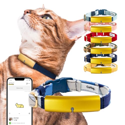 Catlog Gesundheitstracker für Katzen – Intelligentes Katzenhalsband mit Sicherheitsverschluss für Hauskatzen, Wellness-Benachrichtigungen, Echtzeit-Überwachung (Welle (Blau), L) von Catlog