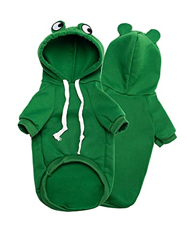 Haustier Kleidung Hunde Kostüm Kapuze Sweatshirt Niedlicher Warmer Mantel Wetter für kleine Hunde und Katzen (Grün-Frosch, Klein) von Catmama