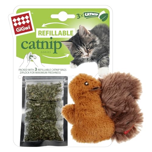 Catnip GiGwi Katzenspielzeug Eichhörnchen, wiederaufladbar, mit Katzenminze, farbenfrohes und attraktives Design, langlebig und leicht zu reinigen, fördert Bewegung, 25 cm, Mehrfarbig, nachfüllbares von Catnip