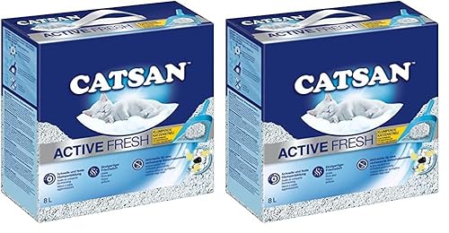 CATSAN Active Fresh – Katzenstreu aus Naturton mit Aktivkohle – Effektive Bindung von Geruch und Feuchtigkeit – 1 x 8 Liter (Packung mit 2) von Catsan