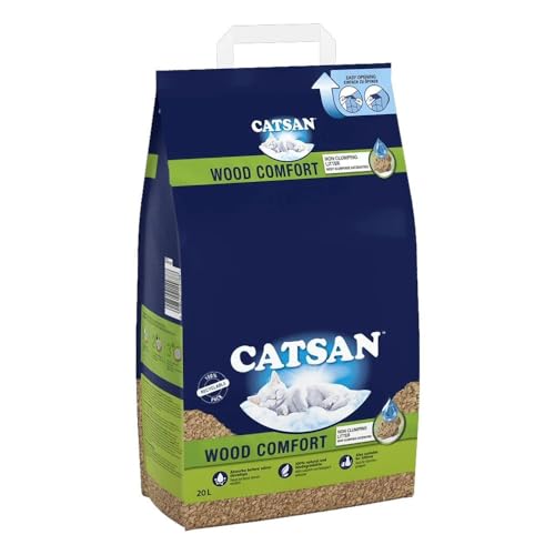 Catsan Wood Comfort Streu, 100% biologisch abbaubar, extra saugfähig, 20-Liter-Beutel von Catsan