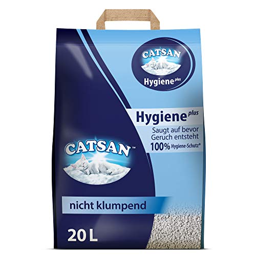 Catsan Katzenstreu Hygiene plus / Nicht klumpendes Hygienestreu / natürliche, weiße Körnchen mit Extra-Mineralschutz / 1 x 20 l von Catsan