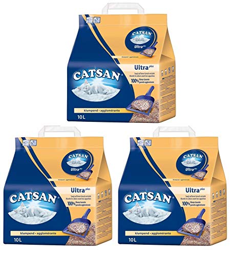 Catsan Ultra Plus Klumpstreu klumpendes Katzenstreu, 3 Packungen (3 x 10l) von Catsan