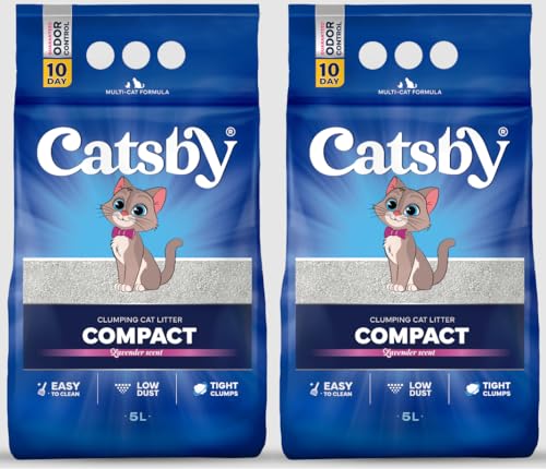 Catsby Compact Katzenstreu 2x5l (10l) mit Lavendel Duft, Klumpend, feinkörnig, Klumpstreu aus Bentonite, für Sensitive Katzenpfoten geeignet von Catsby