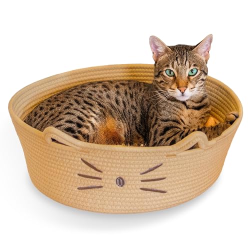 Catstages Bed & Basket Retreat 2-in-1 Katzenbett mit abnehmbarem Kissen, Plüsch, Baumwollseil, Hellbraun von Catstages