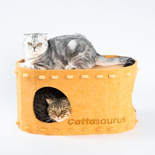 CATTASAURUS Peekaboo Etagenbett für mehrere & große Katzen bis zu 11.8 kg, Kratzbares abnehmbares & waschbares Etagenbett, Katzenbetten für Indoor-Katzen, Faltbares Katzenversteck (Kamel, Groß) von Cattasaurus