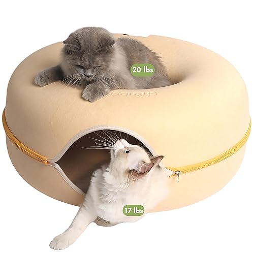 Cattasaurus Peekaboo Katzenhöhle für mehrere & große Katzen bis zu 13,6–20,4 kg, kratzbares abnehmbares und waschbares Tunnelbett, bequeme Donut-Katzenhöhle (Pastell-Macaron, groß) von Cattasaurus