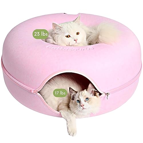 CATTASAURUS Peekaboo Katzenhöhle für mehrere & große Katzen bis zu 13,6–20,4 kg, kratzbares abnehmbares und waschbares Tunnelbett, bequeme Donut-Katzenhöhle (Rosa, groß) von Cattasaurus