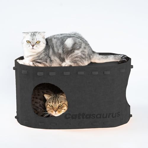 Cattasaurus Peekaboo Etagenbett für mehrere und große Katzen bis zu 11,8 kg, abnehmbares und waschbares Etagenbett, Katzenbetten für Hauskatzen, faltbares Katzenversteck (Dunkelgrau, groß) von Cattasaurus