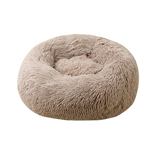 Hundebett, Katzenhaus, langes Plüsch-Haustierbett, beruhigende Betten, Haustierkorb, Hundehütte, rundes Kissen, Farbe: Taupe, Größe: M Durchmesser 60 cm von Cavanu