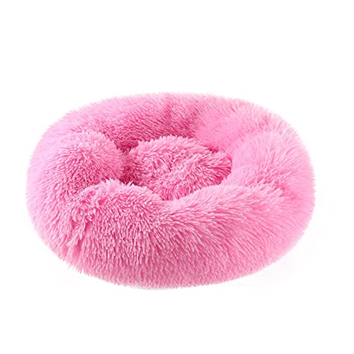 Hundebett, Katzenhaus, langes Plüsch-Haustierbett, beruhigende Betten, Haustierkorb, Hundehütte, rundes Kissen, Haustierbett (Farbe: Rosa, Größe: L Durchmesser 70 cm) von Cavanu