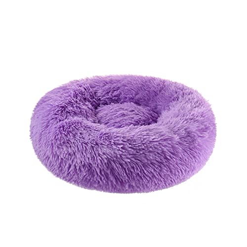 Hundebett, Katzenhaus, langes Plüsch-Haustierbett, beruhigende Betten, Haustierkorb, Hundehütte, rundes Kissen, Haustierbett (Farbe: Violett, Größe: S Durchmesser 50 cm) von Cavanu