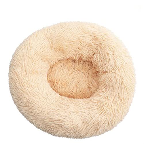 Hundebetten, lang, Plüsch, superweich, waschbar, bunt, rund, warm, für den Winter, Farbe: Beige, Größe: 40 cm von Cavanu