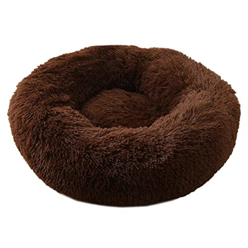 Hundebetten, lang, Plüsch, superweich, waschbar, bunt, rund, warm, für den Winter, Farbe: Kaffeebraun, Größe: 30 cm von Cavanu