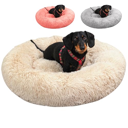 Caveli Pet Products Mittelgroße Hundekorb Donut 80 cm, M, Waschbar Beige Hundebett Abnehmbarer Bezug für Hunde bis 20 kg von Caveli Pet Products