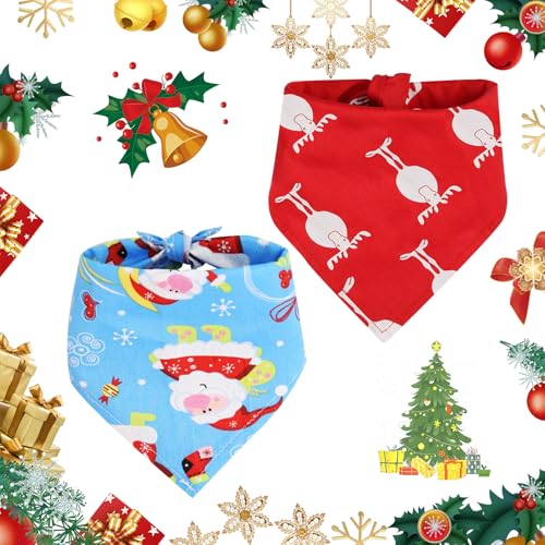 2 Pcs Weihnachten Hund Bandanas Baumwolle einstellbare Weihnachten Hund Kopftücher Hund Katze Schal Haustier Weihnachten Bandana für mittlere große Hunde Katze Geschenk (StilA 62cm) von CavspkArt