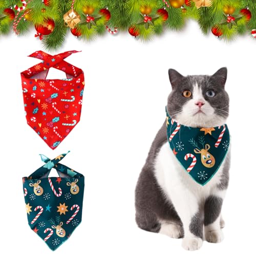 2 Pcs Weihnachten Hund Bandanas Baumwolle einstellbare Weihnachten Hund Kopftücher Hund Katze Schal Haustier Weihnachten Bandana für mittlere große Hunde Katze Geschenk (StilB 70cm) von CavspkArt