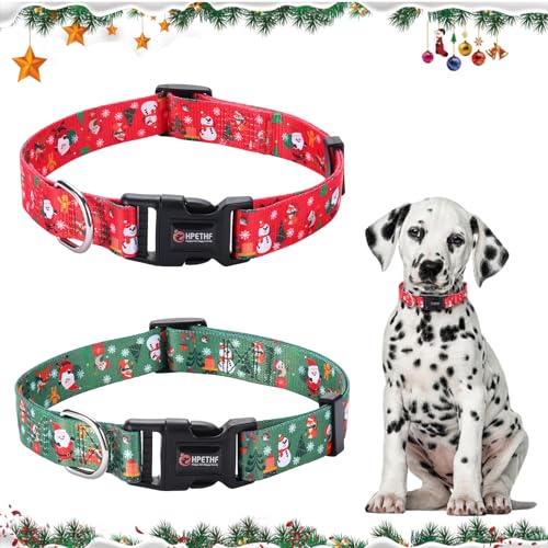 2 Pcs Weihnachten Hundehalsband, rot grün Weihnachten einstellbare Haustier Halsband 31-50cm, Bequeme Baumwolle langlebig Breakaway Hundehalsband für kleine mittlere Hunde (StyleA) von CavspkArt