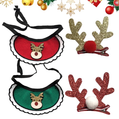 2 Stück Hund Weihnachten Bandana mit Xmas Haar Clips niedlichen Haustier Weihnachten Bandana waschbar Hund Lätzchen Weihnachten Hundehalstuch für Kleine Mittelgroße Hunde Katze von CavspkArt