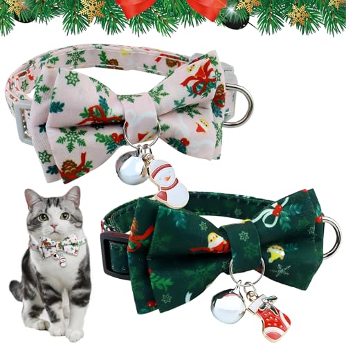 2 Stück Weihnachten Hundehalsband Katzenhalsband mit Fliege und Glocke Weihnachten Haustierhalsband niedliche Bowties Hunde Weihnachtshalsband für kleine mittlere Katzen Hunde von CavspkArt