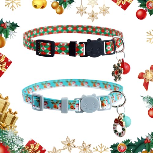 2 Stück Weihnachten Katzenhalsband Weihnachten Haustier Halsbänder für Katzen Hunde einstellbare Kätzchen Halsbänder Katze Halsband Xmas Dekoration für kleine mittlere Katzen Hunde von CavspkArt