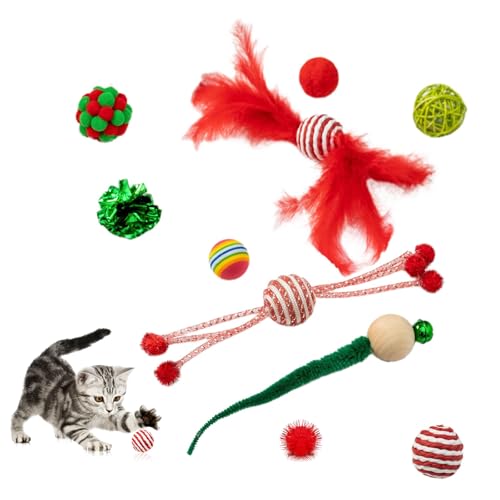 CavspkArt 9 Stück Weihnachten Katzenspielzeug Verschiedene Interaktives Katzenspielzeug Weihnachten Cat Toys Zubehör Kätzchen Spielzeug Weihnachten Party Dekoration Geschenk für Katzen (10 PCS) von CavspkArt