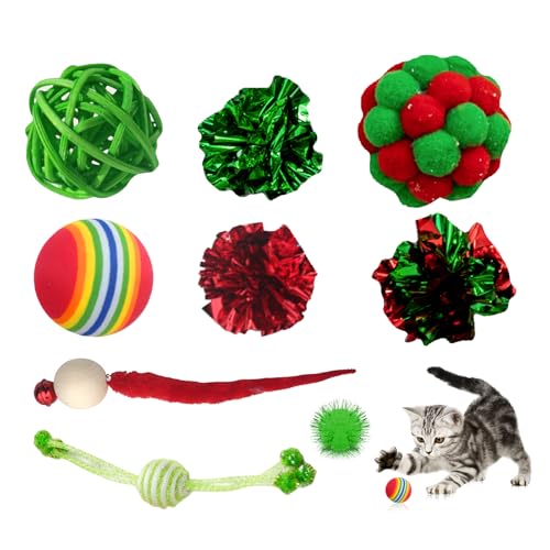 CavspkArt 9 Stück Weihnachten Katzenspielzeug Verschiedene Interaktives Katzenspielzeug Weihnachten Cat Toys Zubehör Kätzchen Spielzeug Weihnachten Party Dekoration Geschenk für Katzen (9 PCS) von CavspkArt