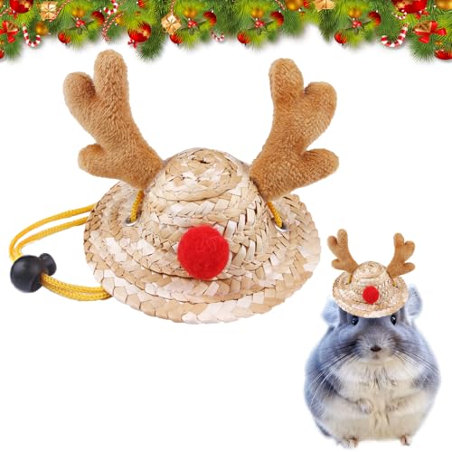 Hamster Weihnachtsmütze Niedliche Geweih Design Kleintiere Strohhut mit verstellbarem Riemen Meerschweinchen Kostüm Mütze Weihnachtsmütze Dekoration für Hamster Kaninchen von CavspkArt