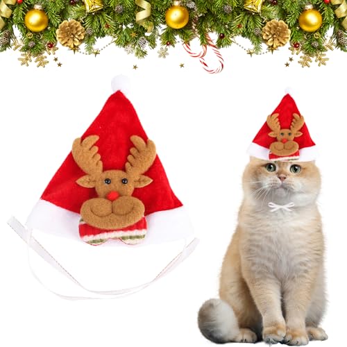 Katzen Weihnachten Haustier Hut Rentier Weihnachten Hut Hund Rot Xmas Haustier Costume Weihnachtskostüm Weihnachten Winter Party Costume Hut für kleine mittlere Hunde Katzen von CavspkArt