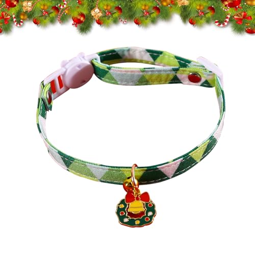 Weihnachten Hundekatzenhalsband Verstellbares Weihnachtshundehalsband Hunde und Katzenhalsband mit Glocke Weihnachten Verstellbares Haustierhalsband für kleine und mittlere Hunde (Grün) von CavspkArt