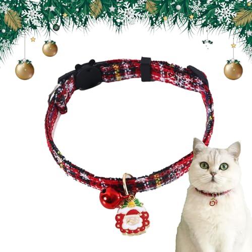 Weihnachten Hundekatzenhalsband Verstellbares Weihnachtshundehalsband Hunde und Katzenhalsband mit Glocke Weihnachten Verstellbares Haustierhalsband für kleine und mittlere Hunde (Rot Tartan) von CavspkArt