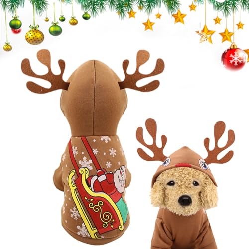 Weihnachten Puppy Hoodies Kleidung Niedlicher Elch Welpe Katze Baumwolle Kapuzenmantel Welpenkleidung Pullover Warme Weiche Haustier Kapuzenkleidung für Kleinen Hund und Kleine Katze von CavspkArt