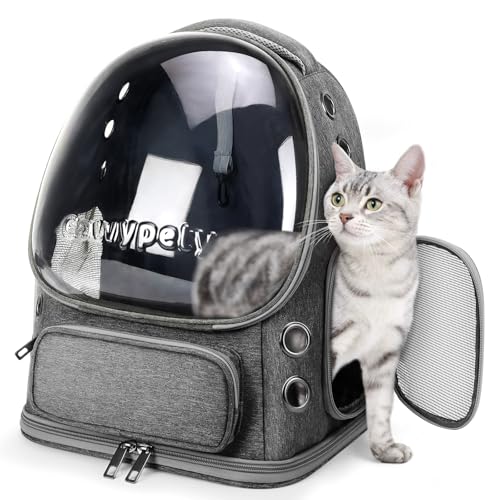 Cawypety Katzen-Rucksack-Tragetasche, atmungsaktiv, großer Platz, Bubble Pet Rucksack für Kitty kleine Hunde bis zu 5,4 kg, transparente & faltbare Haustiertrage für Reisen Wandern von Cawypety