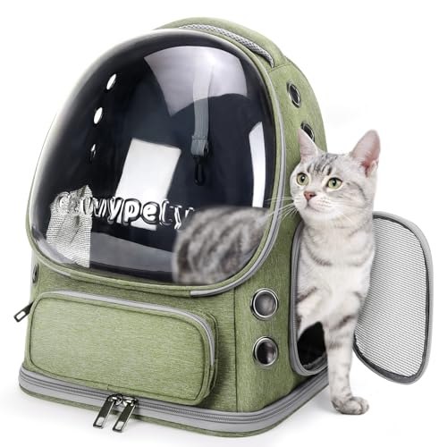 Cawypety Katzen-Rucksack-Tragetasche, atmungsaktiv, großer Platz, Bubble Pet Rucksack für Kitty kleine Hunde bis zu 6,8 kg, transparente & faltbare Haustiertrage für Reisen Wandern von Cawypety